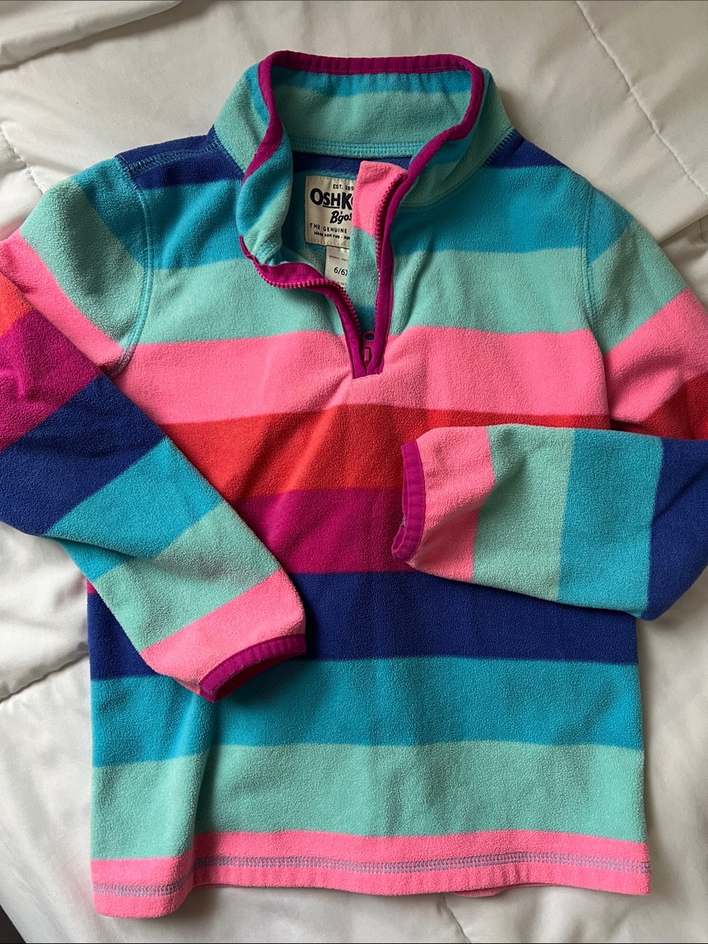 OshKosh B'gosh Girls' 6/6x Striped Fleece Pullover Jacket